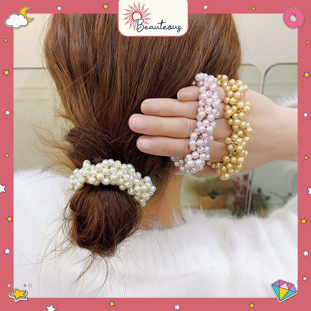 Ikat Rambut Karet Elastis Mutiara Aksesoris Korean Style