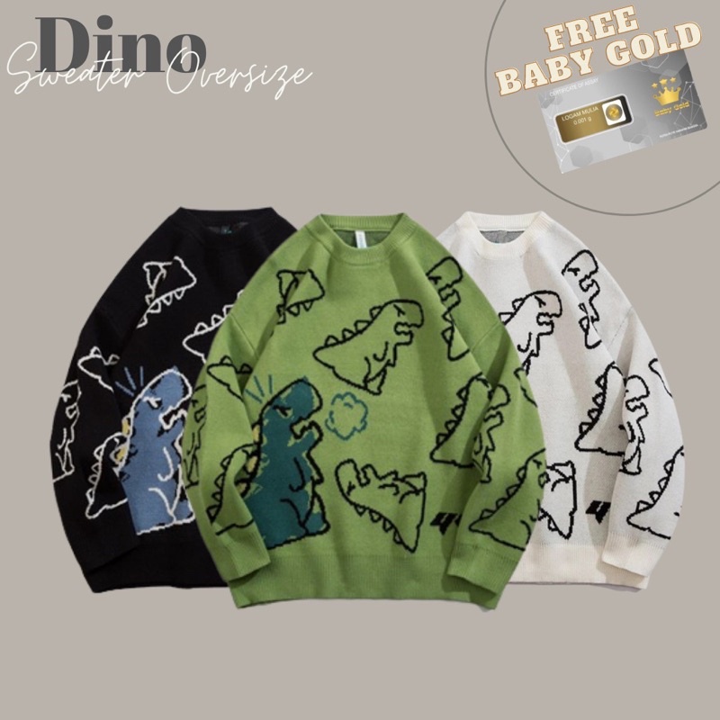 (FREE BABY GOLD) DINO SWEATER OVERSIZE RAJUT PREMIUM