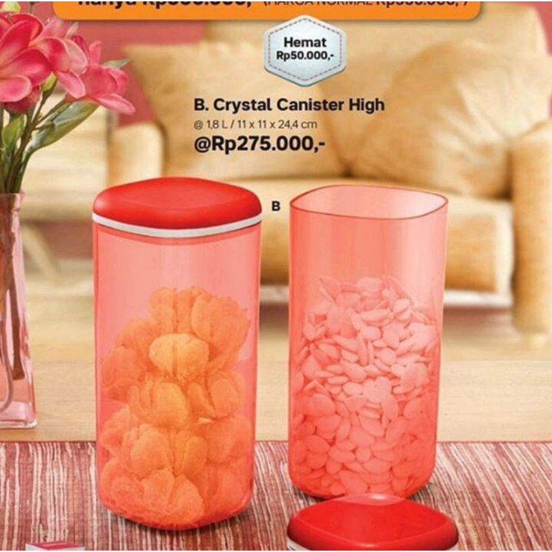 Crystal canister high red tupperware (1)