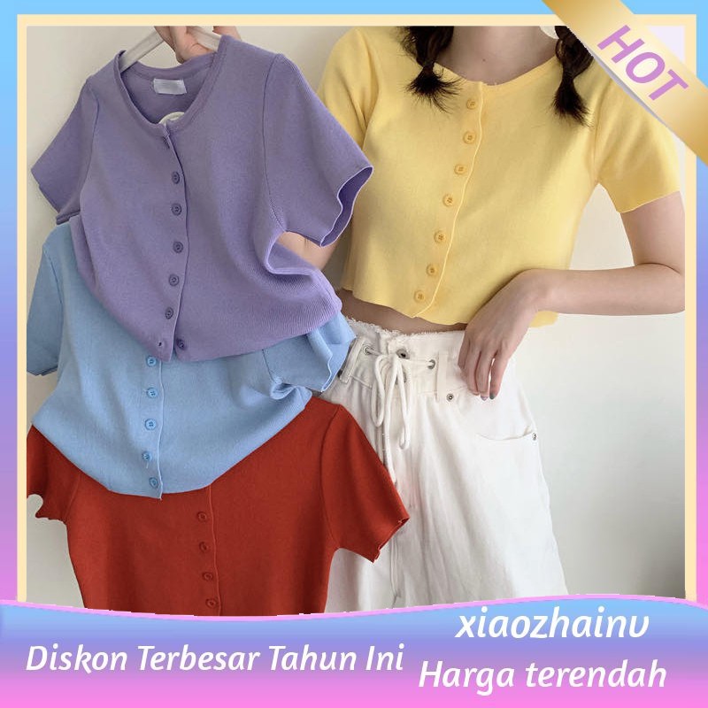 Xiaozhainv Kaos  Wanita  Model Crop Top Lengan  Pendek  Bahan 