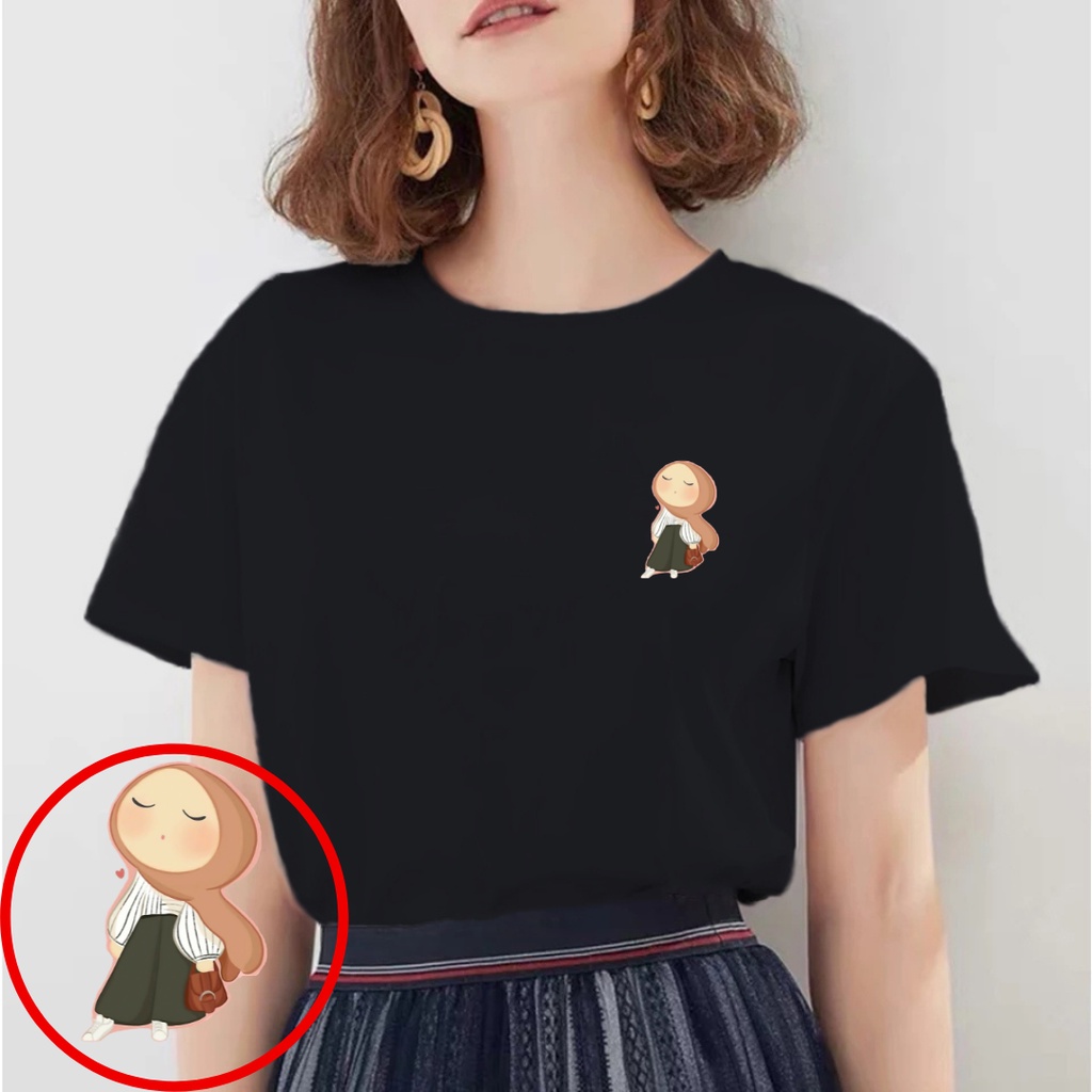 SPOTLIGHT_ID - Baju Kaos Wanita Lebaran Kartun Cewek Hijab Ramadhan Idul Fitri Katun Combed 30s T-sh