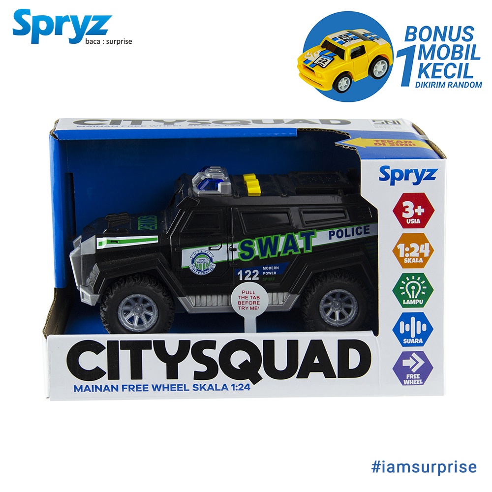 Spryz Citysquad BARU 1:24 Mobil Ambulan-Pemadam-Polisi-SWAT-Bis Sekolah-Bis Kota-Helikopter