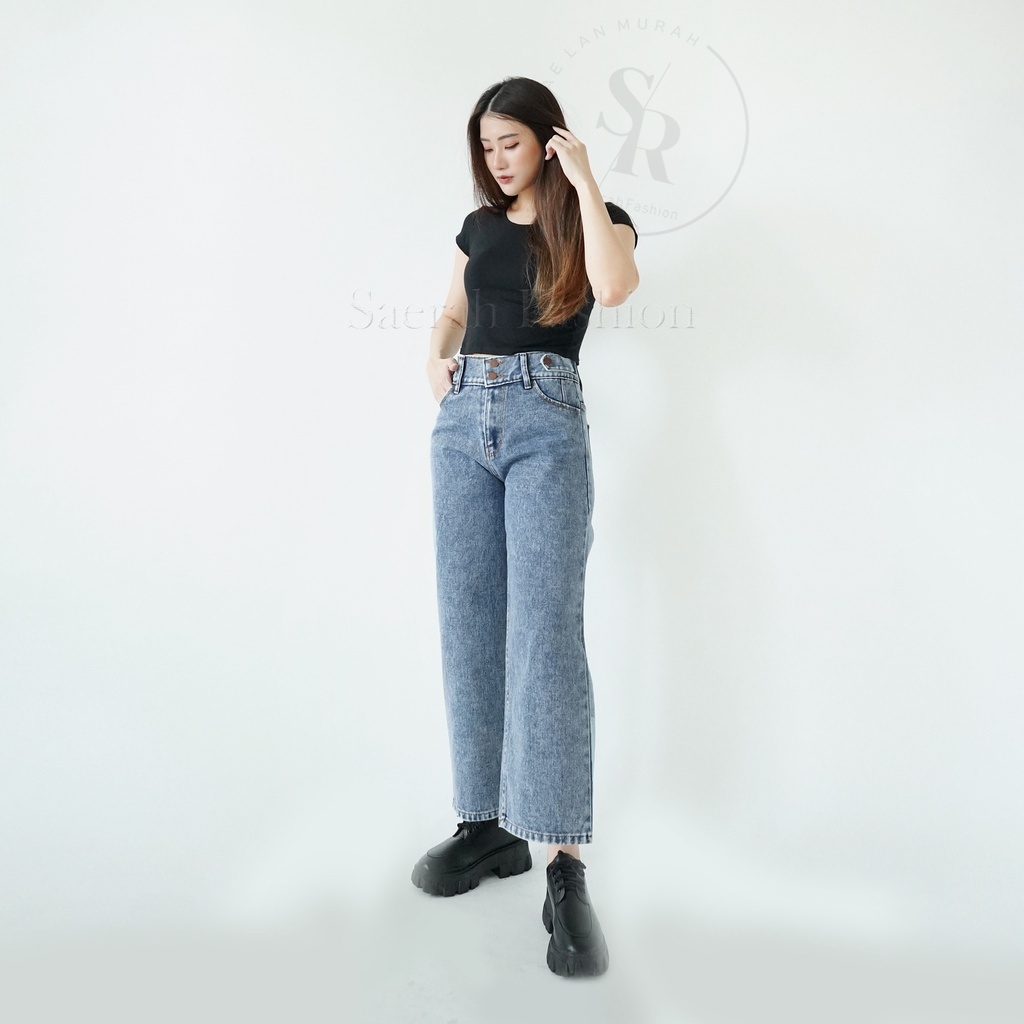 Saerah Fashion-Celana Jeans Wanita Boyfriend Kulot Jeans Wanita Korea Panjang kekinian Model Longgar-SR01