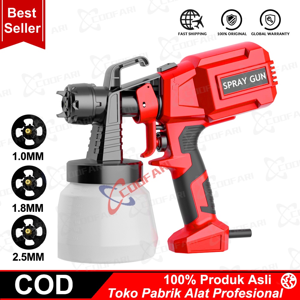 【Dengan 3 PCS Nozzle】Alat cat kompresor Spray Gun elektrik 550watt cat besi kayu plastik