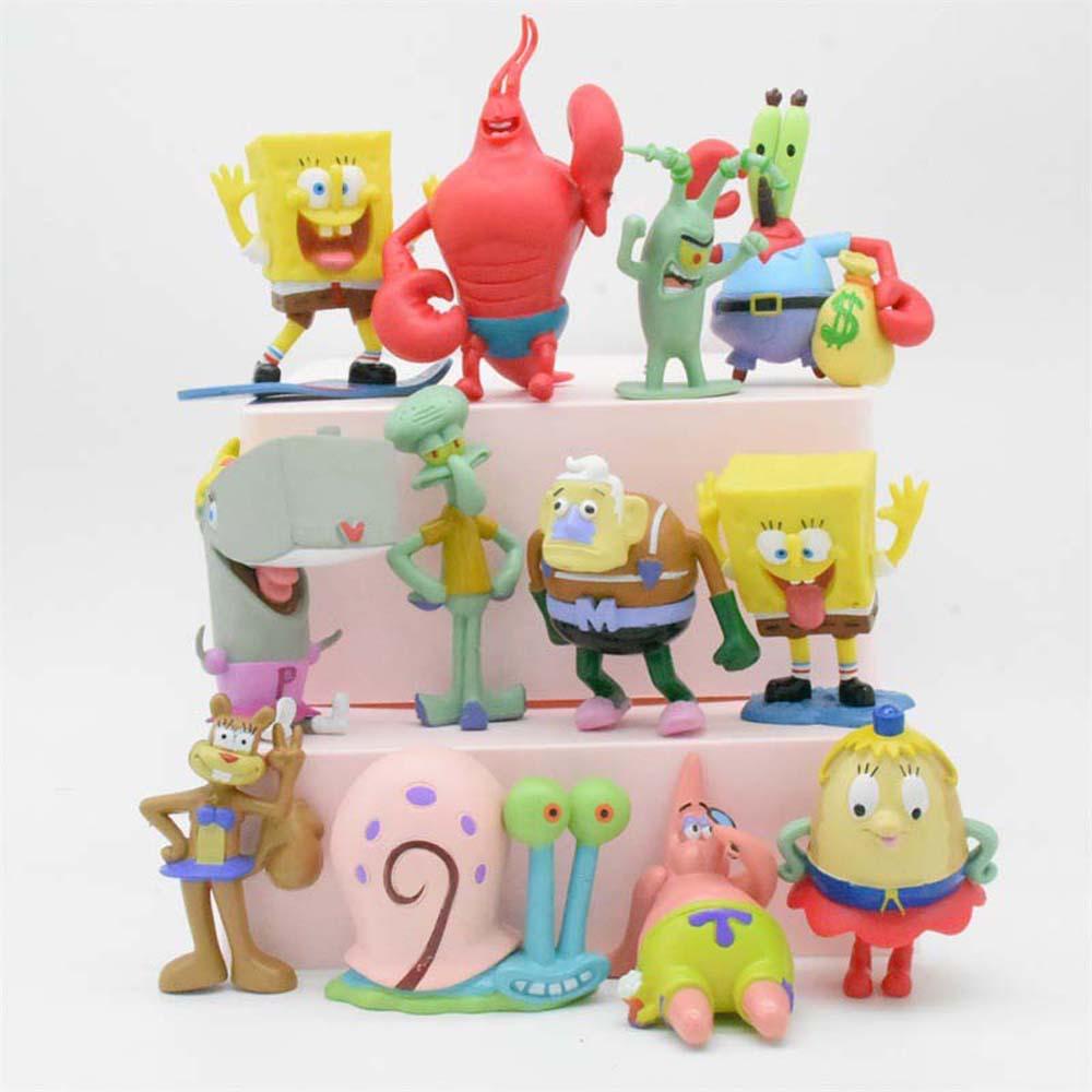 Lanfy Action Figurine Mainan Anak Lucu PVC Patrick Star Nanas Rumah Dekorasi Desktop Spons Squidward Model Anime SpongeBob