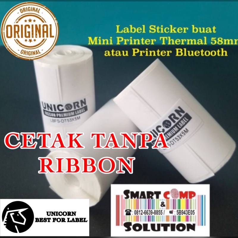 Kertas Stiker Direct Thermal 53mm x 5meter coreless - printer POS 58mm