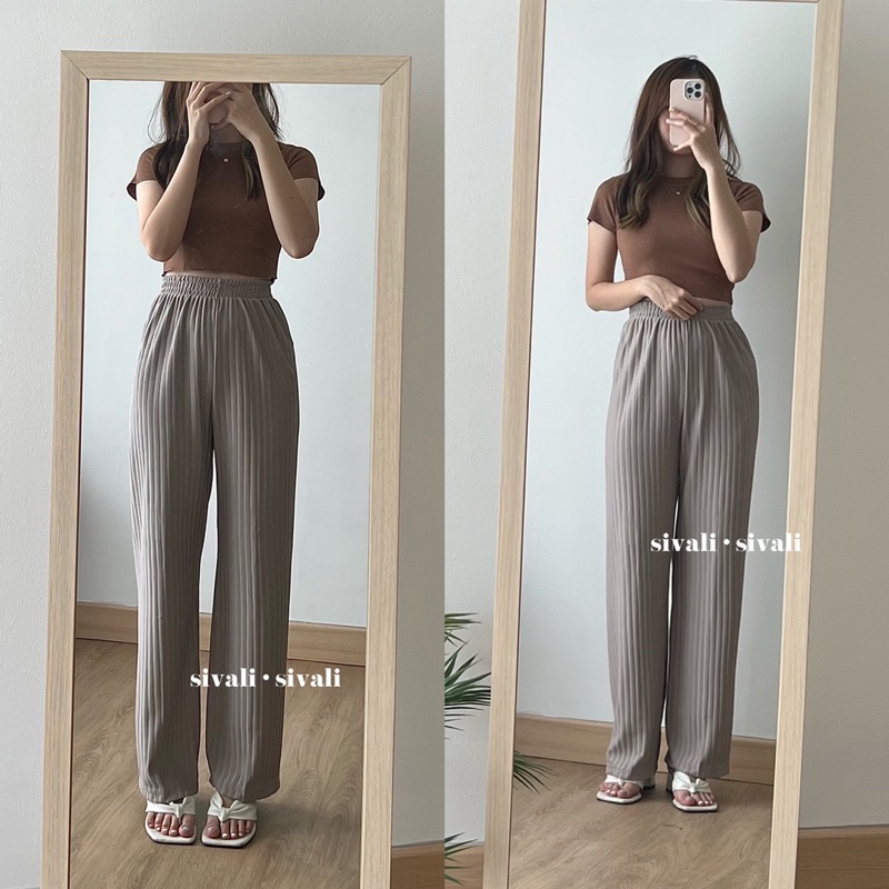 SIVALI Bora Pants | Celana Kulot Knit Wanita Tebal 1800 - Celana Kulot Highwaist