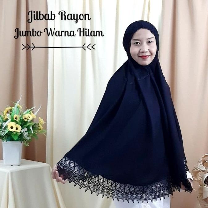 Jilbab Ihram Wanita Rayon Jumbo Hitam Polos Perlengkapan Haji Umroh