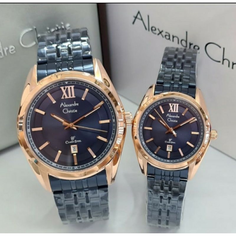 ORI JAM TANGAN COUPLE AC ALEXANDRE CHRISTIE PASANGAN BLUE ROSEGOLD RANTAI ALEXANDER CRISTIE 8501