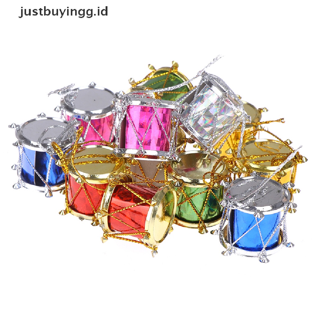 12 Pcs Ornamen Drum Mini Warna-Warni Untuk Dekorasi Pohon Natal