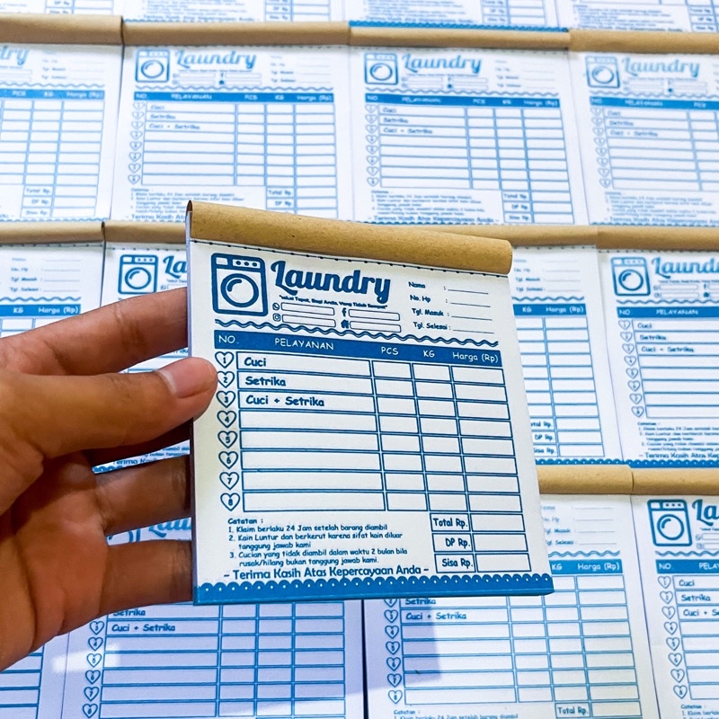 

[ NON CUSTOM ] Nota Laundry Kecil 2 Ply NCR Polos 50 Lembar Murah - Nota Laundry