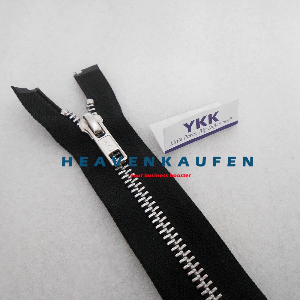 Resleting Zipper YKK Type Gigi Besi 100 cm / 1 Meter Hitam Silver Set Open - End Buka - Lepas