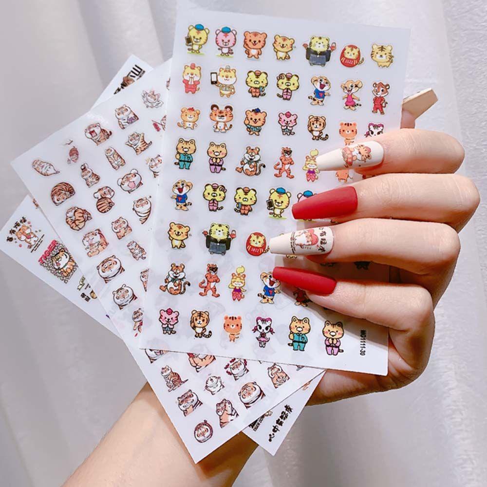 AUGUSTINA Augustina New Year Nail Art Lucu 2022tahun Perekat Beruntung Decal DIY Dekorasi Kuku