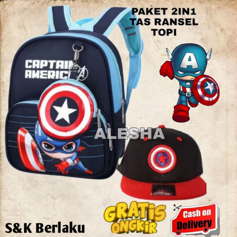 TERBARU TAS RANSEL SEKOLAH ANAK LAKI LAKI KARAKTER CAPTEN AMERIKA SPIDERMAN BATMAN/ MURAH LEBAY/GRATIS TOPI