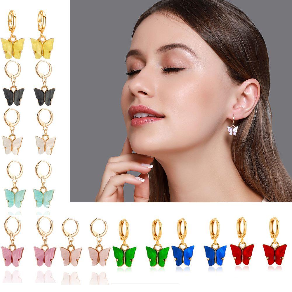 Lily Butterfly Earrings Pesta Kesederhanaan Warna-Warni Fashion Asimetris Akrilik Menjuntai