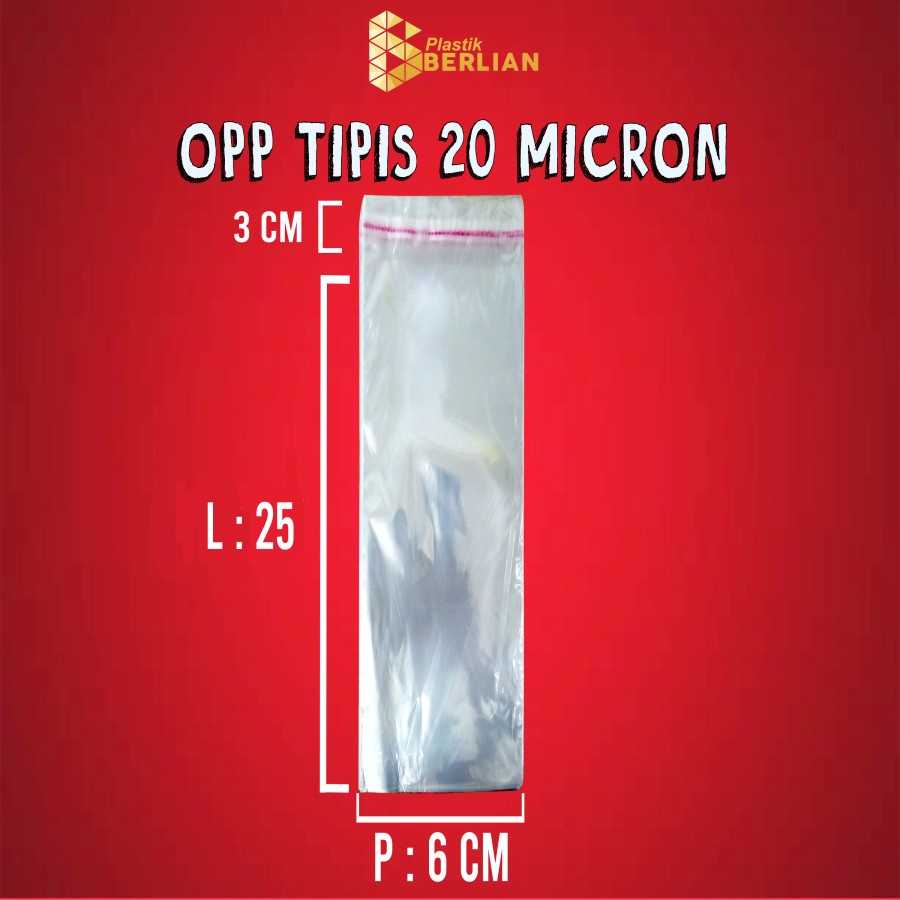 

6 x 25 cm Plastik OPP TIPIS (100 lbr) (lem/seal)