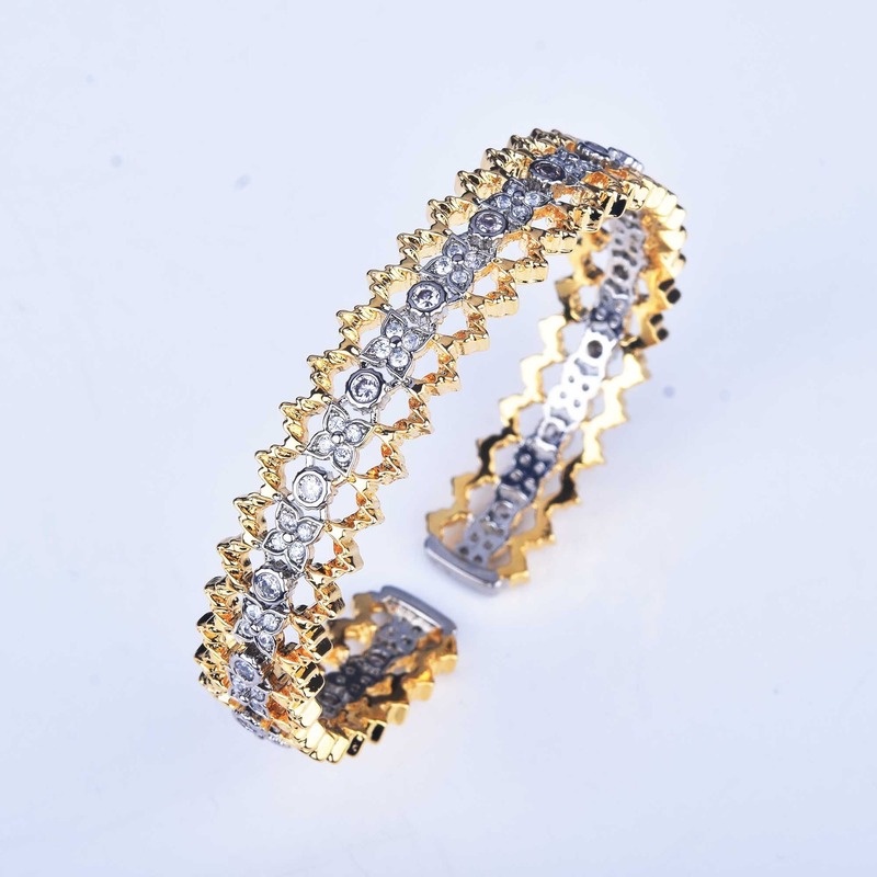 Italian Handmade Brushed Craft Vintage Palace Style Mesh Full Diamond Bracelet