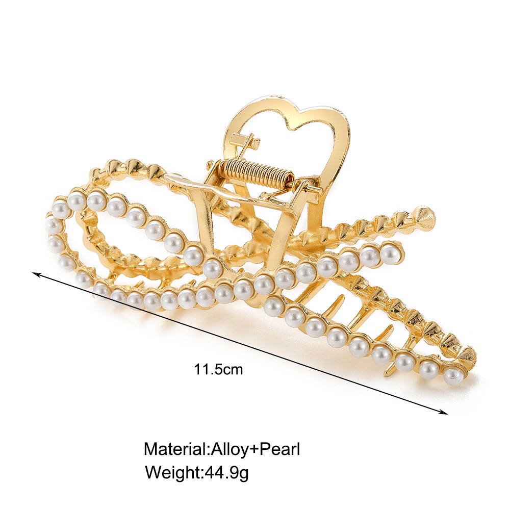 Jepit Rambut Model Cakar Aksen Mutiara Warna Emas Gaya Korea Untuk Wanita