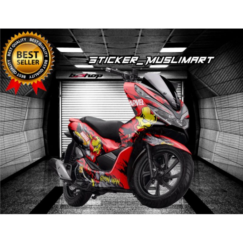 Decal Sticker PCX 150 motif iron man variasi full body Fullset warna merah putih abu