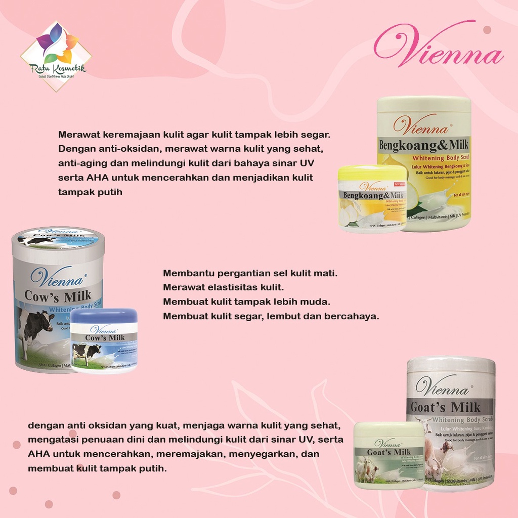 ❤ RATU ❤ Vienna Body Scrub Pot 1 Kg | Lulur Bengkoang Milk | Goat's Milk | Cow's Milk Viena✔️BPOM