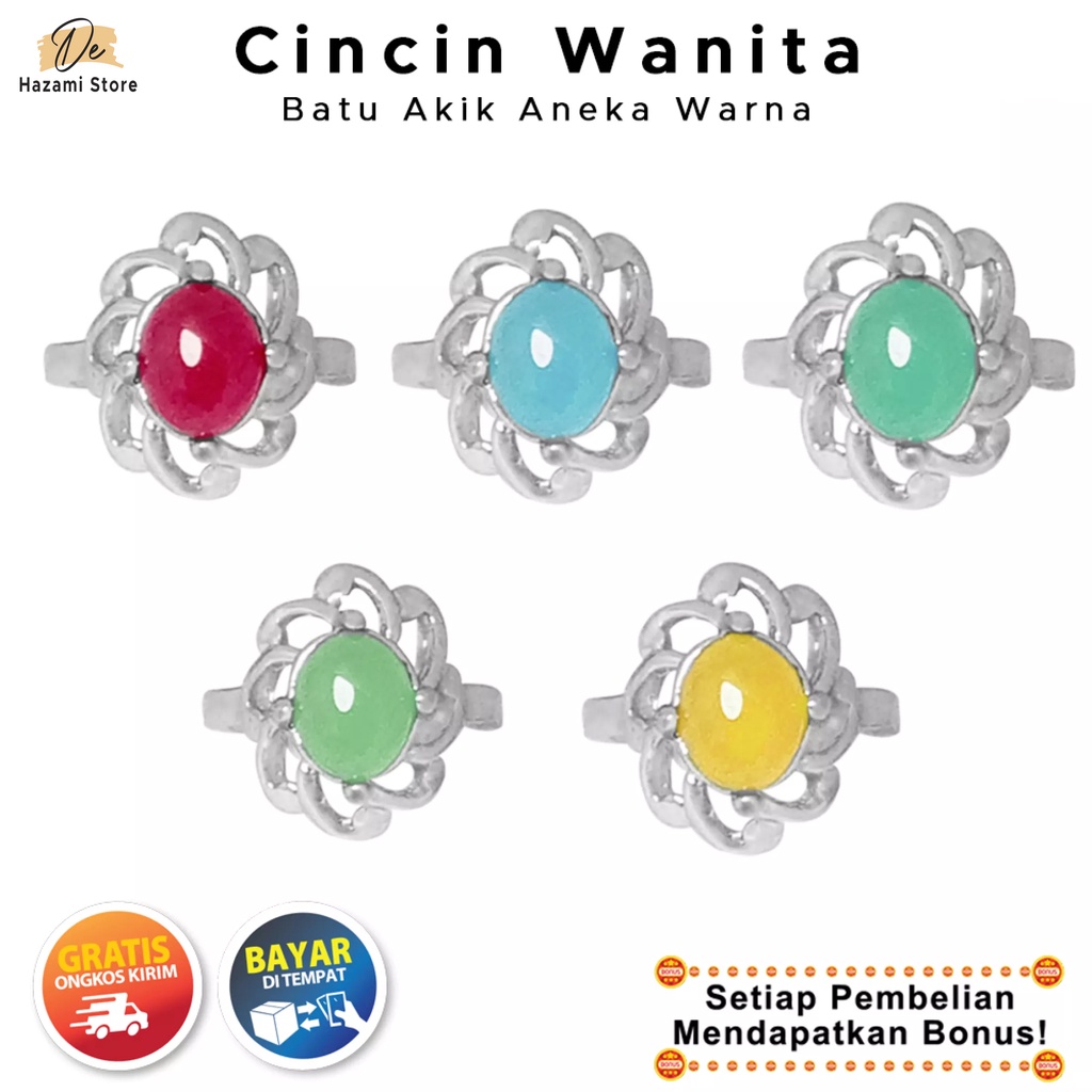 BISA COD Cincin Wanita Batu Akik Giok Hijau Biru Merah Xuping Putih Perak Keren Asli Murah Korea