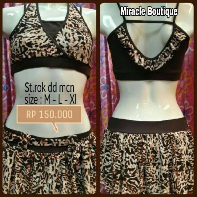 Leopard Setelam Baju Senam Rok
