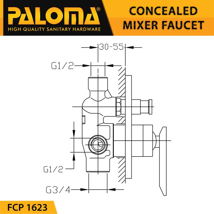 PALOMA FCP 1623 Keran Mixer 4 Lubang Tanam Dinding Tembok Kran Air