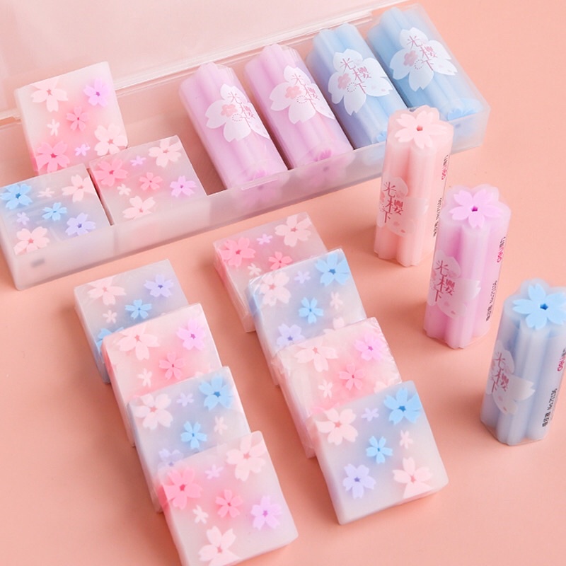 1 Buah Penghapus Pensil 4B Deli Karakter Bunga Sakura Musim Semi Aesthetic Rubber Bentuk Kotak Warna Warni Eraser Elastis Estetik Rainbow Yang Lucu Murah Unik Ungu Pink Imut Cherry Blossom Fancy Kawaii Korean Japanese Style Pelajar Viral Desain Mini Anak