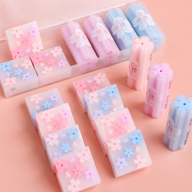 1 Buah Penghapus Pensil 4B Deli Karakter Bunga Sakura Musim Semi Aesthetic Rubber Bentuk Kotak Warna Warni Eraser Elastis Estetik Rainbow Yang Lucu Murah Unik Ungu Pink Imut Cherry Blossom Fancy Kawaii Korean Japanese Style Pelajar Viral Desain Mini Anak