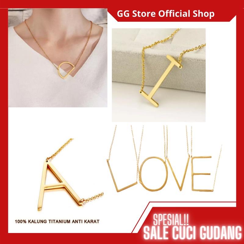 B056100% KALUNG TITANIUM ANTI KARAT HURUF LIONTIN RANTAI NECKLACE PESTA