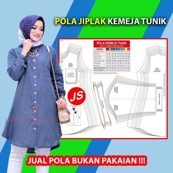 Pola Jiplak Kemeja Tunik  [ Pola Baju Jamblang Studio ]