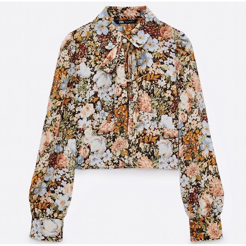 JUAL RUGI ZARA PRINT BLOUSE WITH BOW