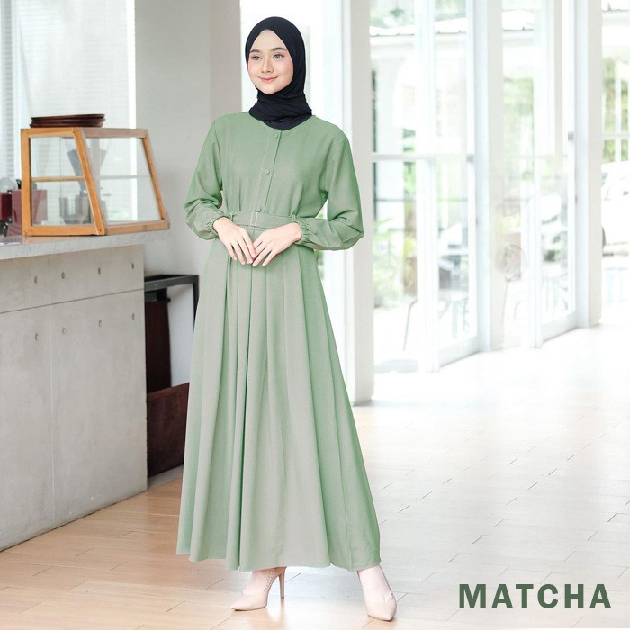 Baju Gamis Wanita Muslim Terbaru Sandira Dress cantik Murah kekinian GMS01-MATCHA