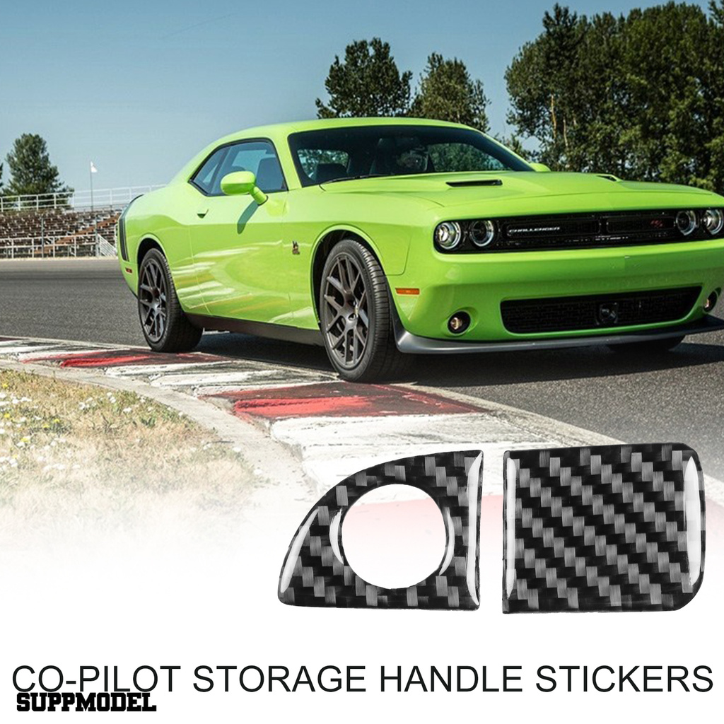 Smodel 1 Pasang Sticker Dekorasi Handle Tengah Mobil Motif Serat Karbon Untuk Dodge Challenger 2015