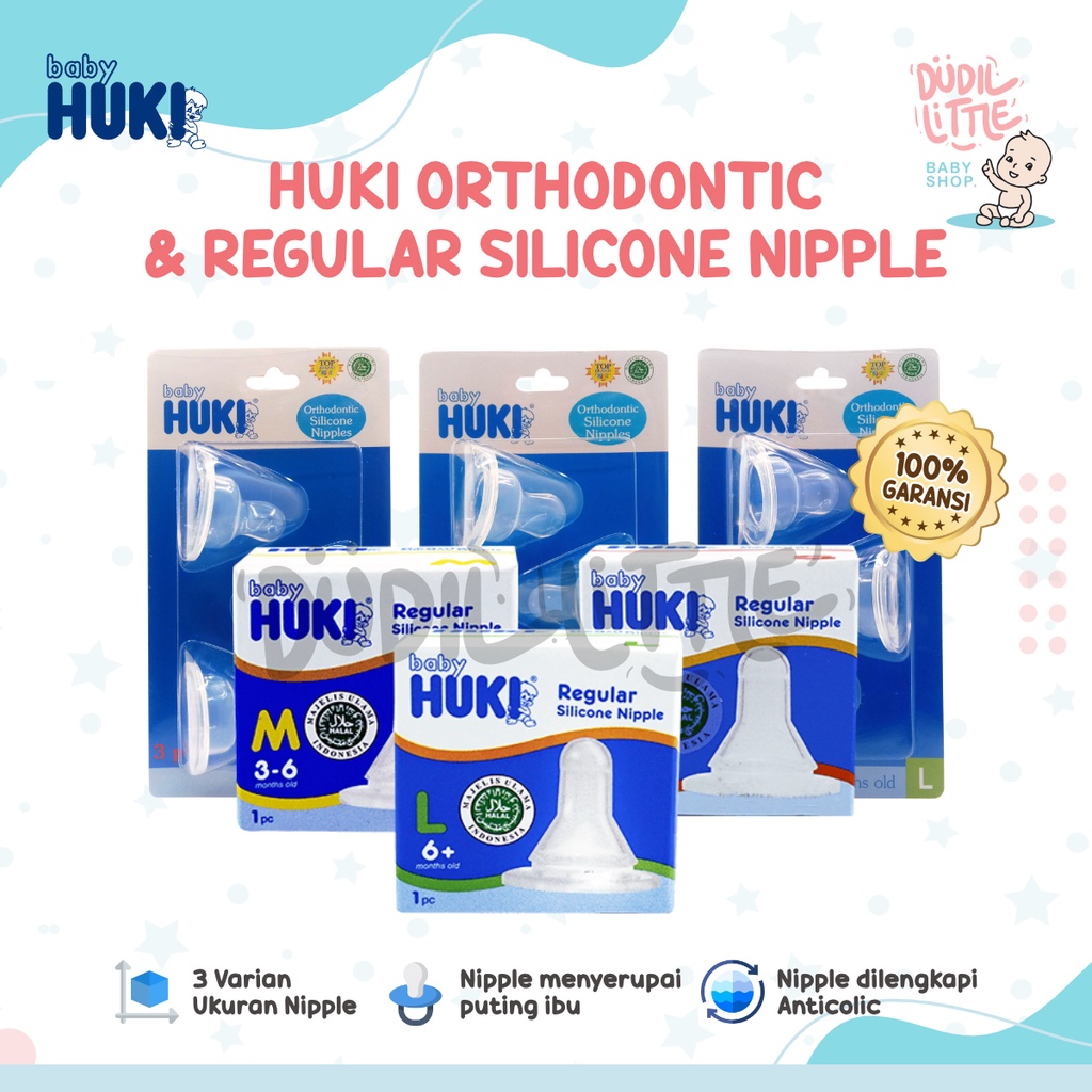 HUKI Orthodontic ECER, 3 in 1  Regular Silicone Nipple  Dot susu botol milk bottle 0 sampai 6+