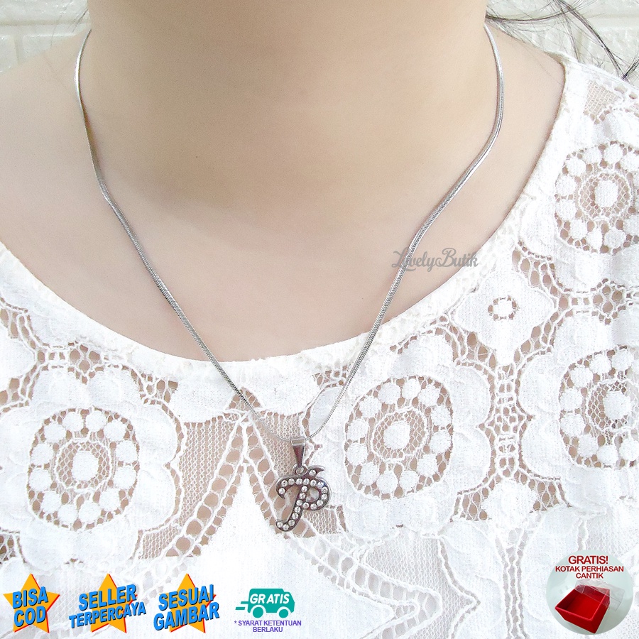 Lovelybutik - Kalung Inisial Huruf Titanium anti karat Kalung hurup Abjad Alphabet Ins P Klasik Bonus Kotak Perhiasan