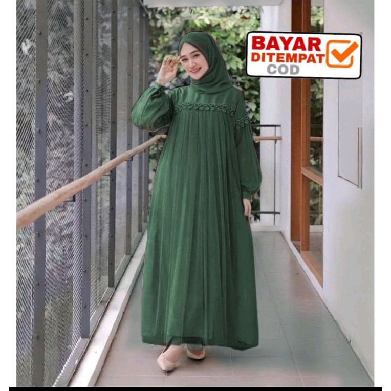 Gamis pesta renda Arab import jumbo warna hijau botol mewah premium maxi zoya