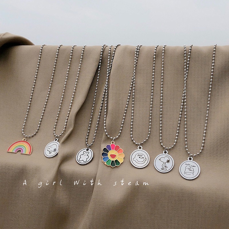 Titanium steel Tidak Luntur Beruang Snoopy Panjang Liontin Kalung Untuk Wanita Trendi ins Pribadi Hip Hop Pasangan sweater chai