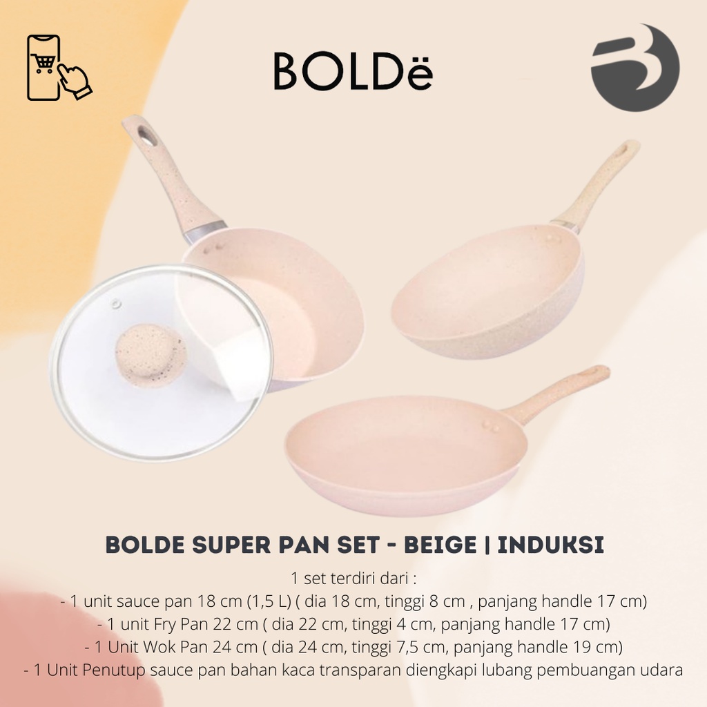 BOLDe SUPER PAN SET - BEIGE | Panci Granite Ceramic Cookware Set | INDUKSI