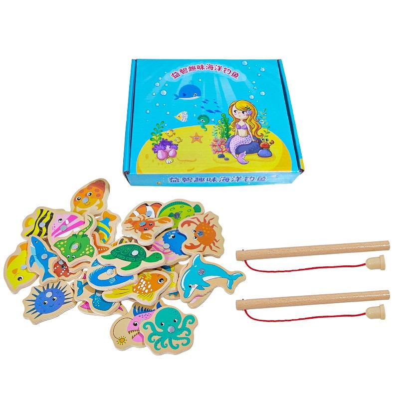 Wooden Fishing Magnet Fishing Mainan Pancing Ikan Mainan Pancingan Magnet  Mainan Montessori