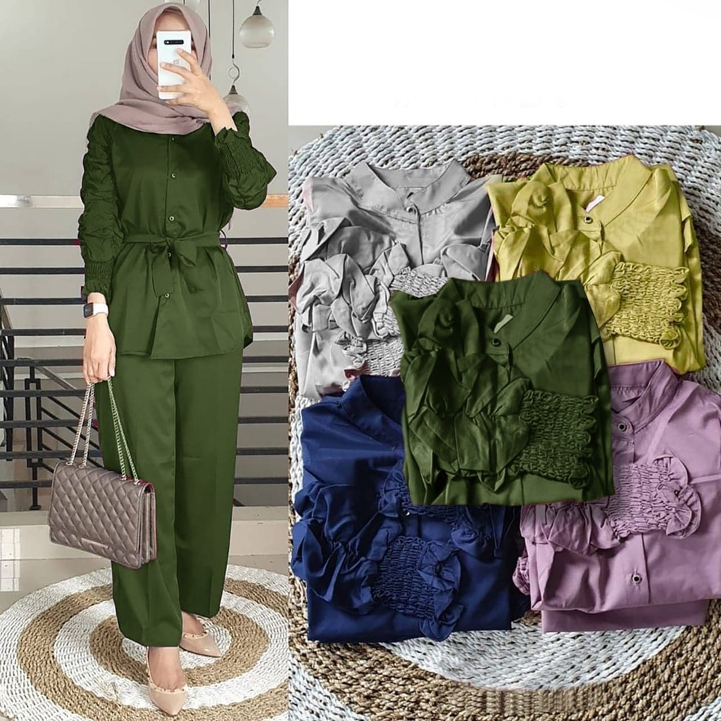 2 UKURAN L XL PAKAIAN WANITA ONE SET OUTFIT CURLA / STELAN CURLA FLOWEN HGO-Curla Army L
