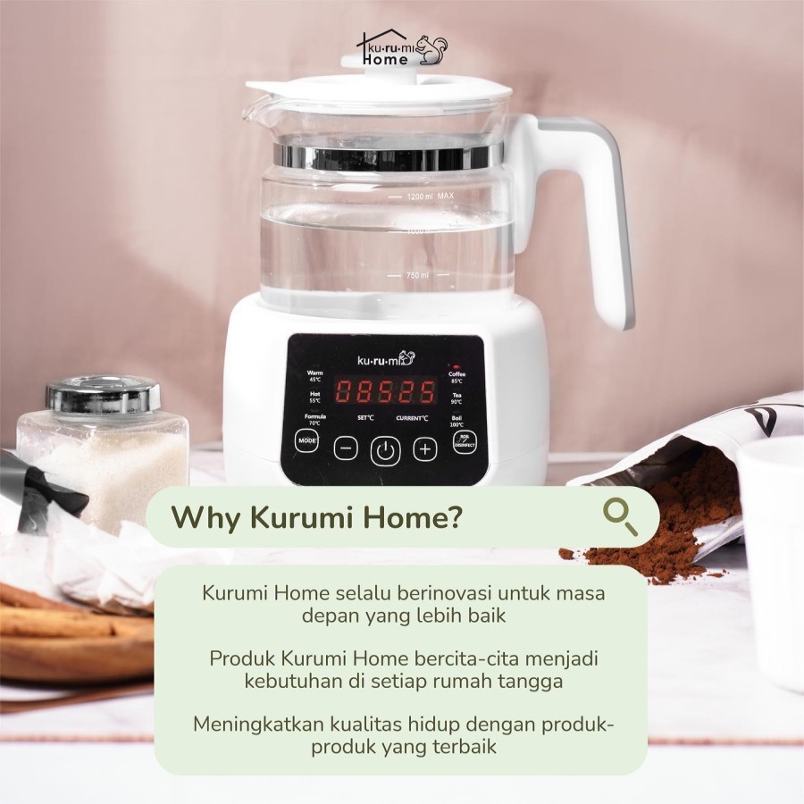Kurumi Smart Ketel Air KH100 Teko Smart Home Kettle Water Bottle Warmer 1.2 Liter