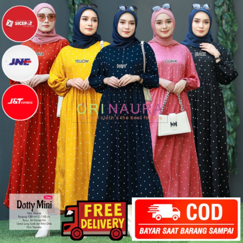 STEA POLKA ORINAURA // SOFLY DRESS MUSLIM // GAMIS DOTTY MINI BAJU WANITA MURAH KEKINIAN