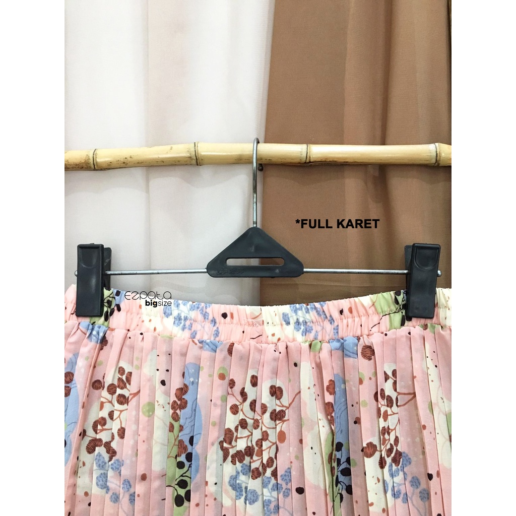 Ezpata Bawahan Wanita Remaja Rok Plisket Skirt Lipit Motif Bunga Floral Fit to XL Full karet Ada Furing Korean Style Kekinian