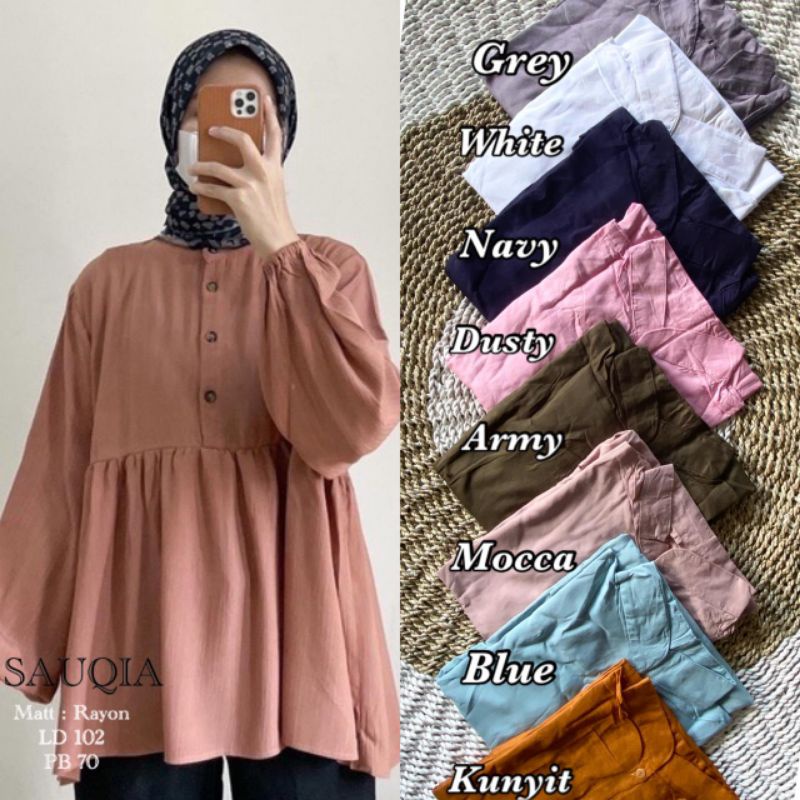 [Fashion Muslim] SAUQIA Blouse | atasan wanita blus rayon premium kemeja Korean style kekinian terlaris