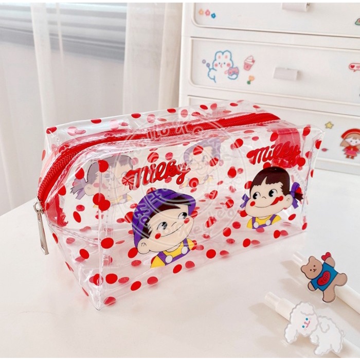 

Hadir Pouch Tempat Pensil Kosmetik Serbaguna Mika Transparant Milky Peko Terlaris