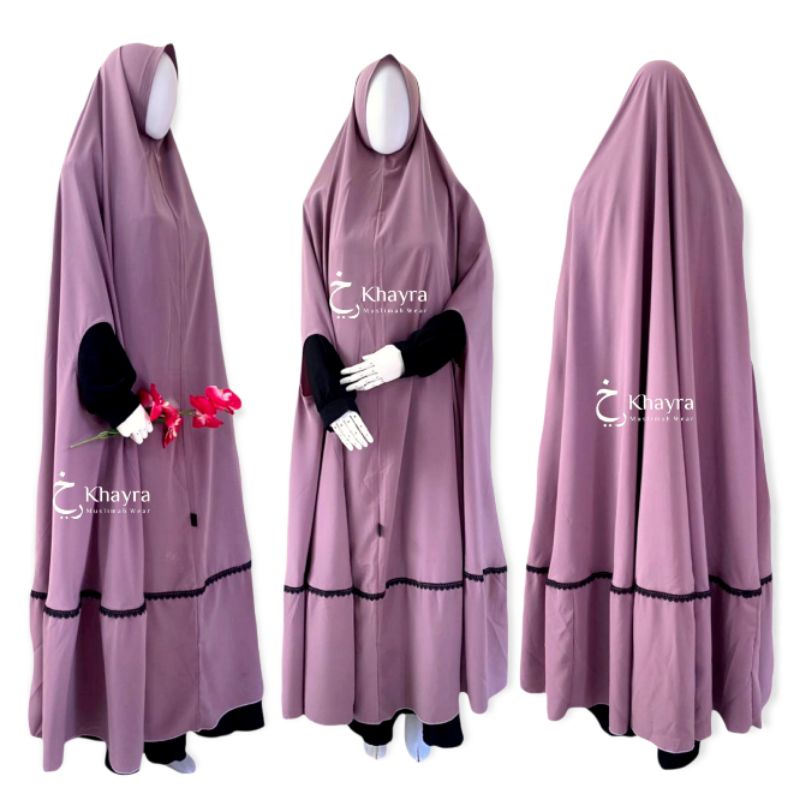 KHIMAR FLOOR BOLONG TANGAN FULL RENDA/LIST BY KHAYRA MUSLIMAH