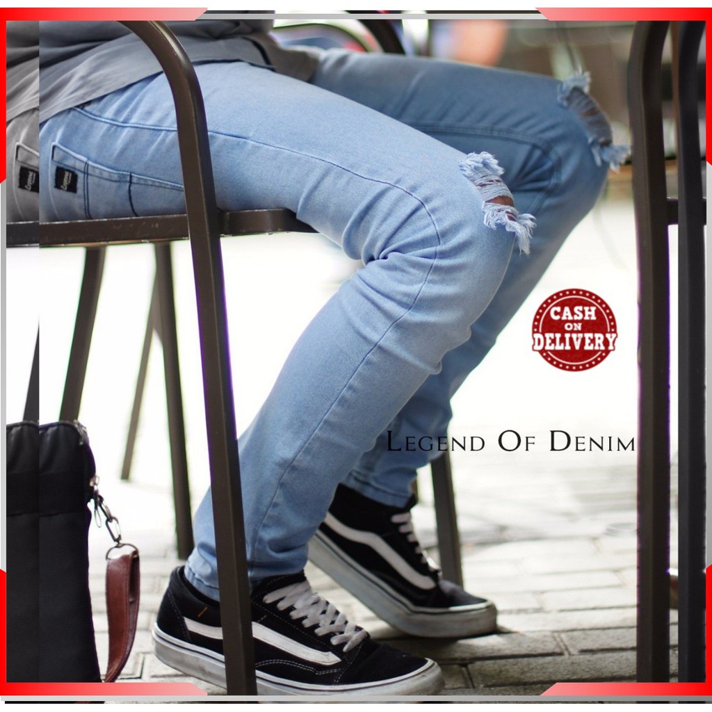Celana Jeans Pria Sobek Levis Slim Fit Robek Slimfit Denim Panjang Cowok Distro Original Premium LOD