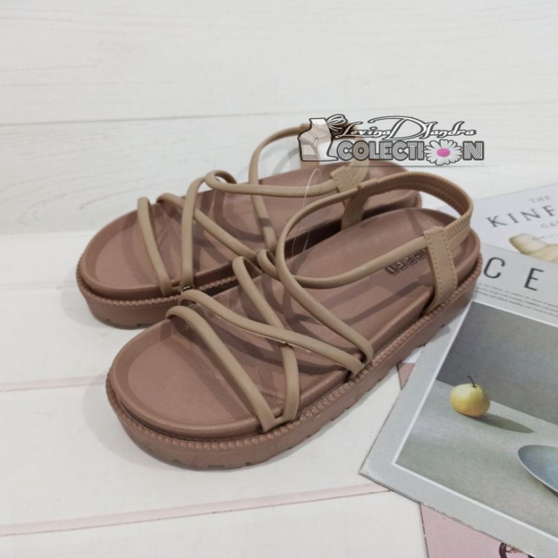 SANDAL KARET JELLY GLADIATOR TALI SILANG MOREGO 36-40-Coklat muda MOREGO