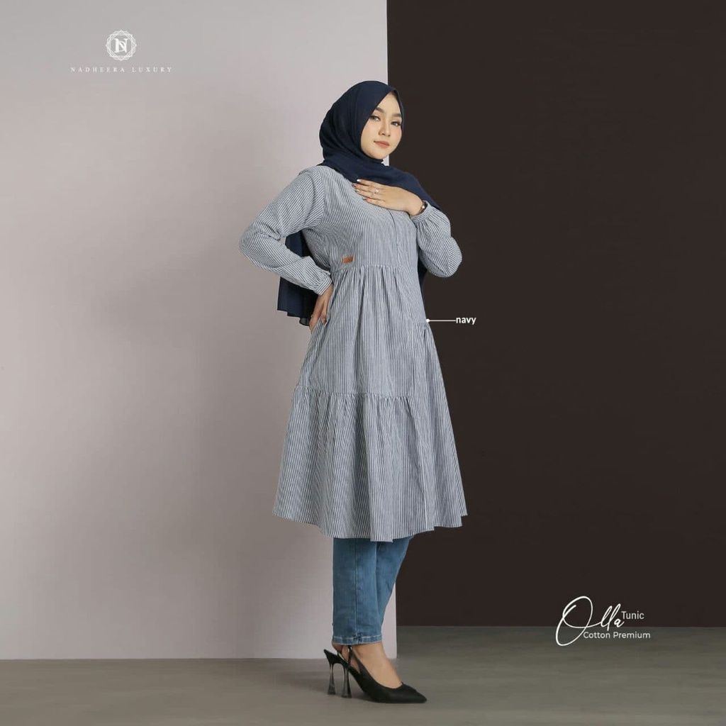 Olla Tunik By Nadheera Luxury kemeja atasan tunik hem wanita motif salur